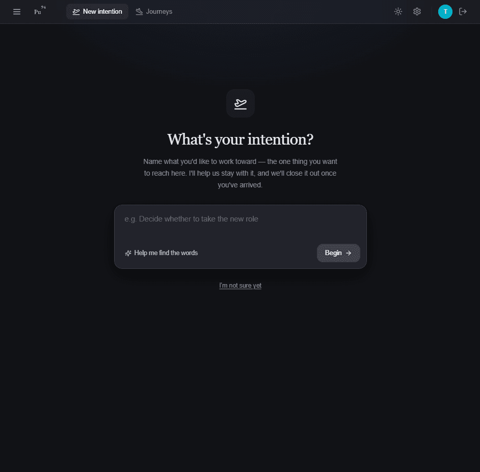 The departure screen — What's your intention?